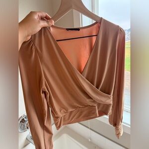 Elegant Tan Wrap Blouse‎